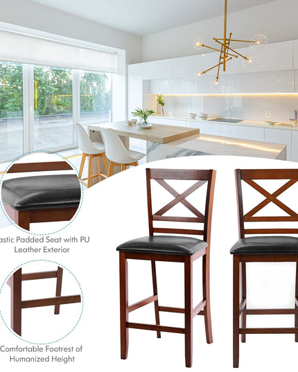 Giantex Modern 25” Counter Height Dining Pub Stools with X-Shaped Backrest, Soft Cushion & Durable PU Seat