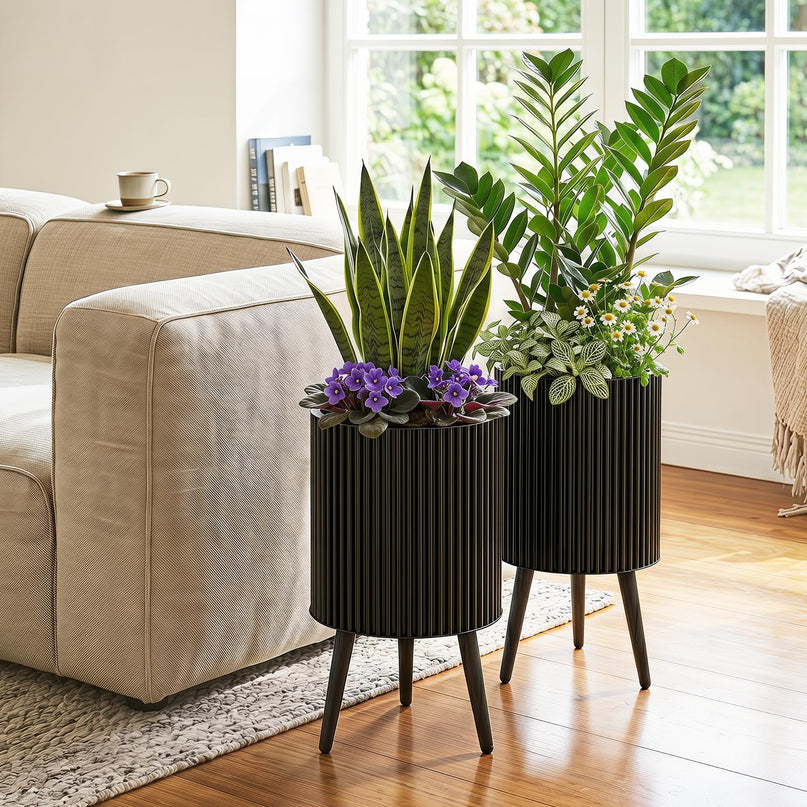 Giantex Set of 2 Flower Pots with Stand for Hallway Living Room Garden Patio