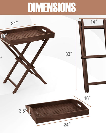 Giantex 28-Inches High Solid Teak Wood TV Tray Side Table