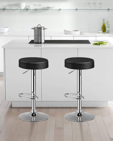 Modern Swivel Backless Round Barstool, PU Leather Armless bar Chair with Height Adjustable, Chrome Footrest