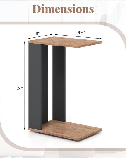 Giantex C Shaped End Table, 2-Tier Sofa Side Table with Universal Wheels & Storage Shelf