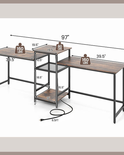 Giantex 97" 2 Person Desk with Power Outlets, Extra Long Double Computer Desk w/Printer Stand