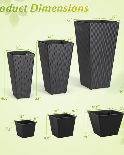 Giantex 3 Pack Tall Planters | 30"-22"-18.5" H Tapered Rattan Planter with Detachable Inner Boxes