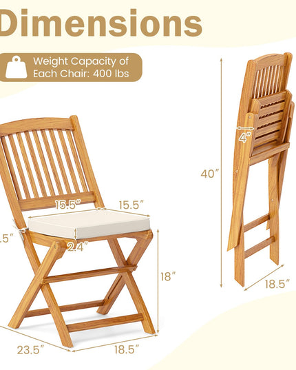 Giantex Patio Folding Chairs Set of 2, Portable Acacia Wood Dining Chairs w/Seat Cushion, 400 LBS Weight Capacity