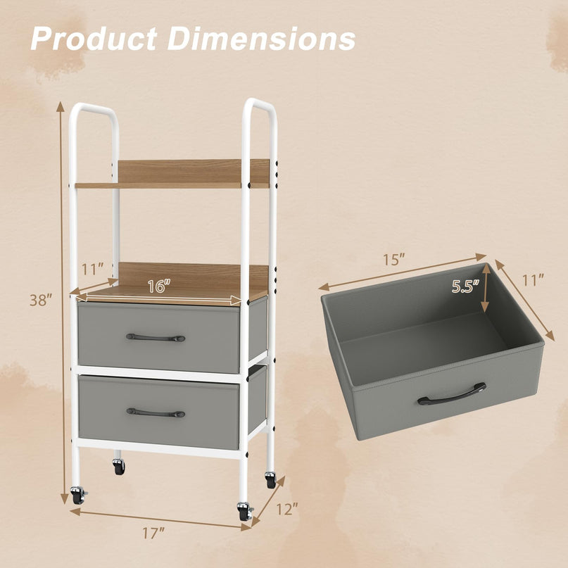 Giantex Utility Rolling Cart with Foldable Fabric Drawers