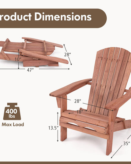 Giantex Foldable Adirondack Chair Set of 1/2/4 - Folding Front Porch Chairs with High Back, Wide Armrests, 400 LBS Max Load