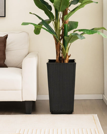 Giantex Outdoor Wicker Flower Pot Set of 2, 22.5” Tall Planters with Drainage Hole, Self-Watering Tray
