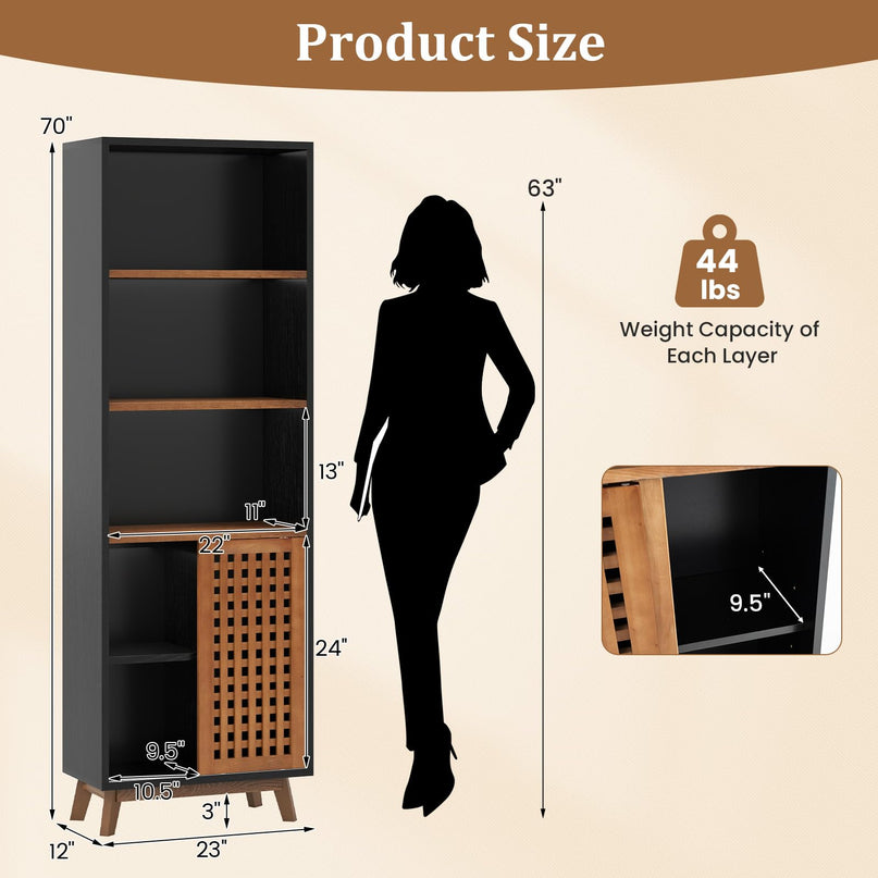 Giantex 70" Bookcase with Sliding Doors for Living Room