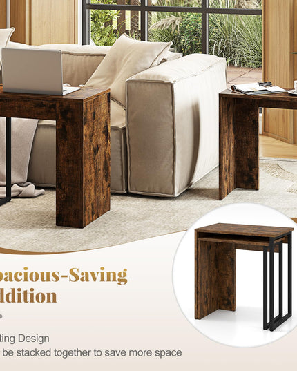 Giantex Nesting Coffee Table Set of 2 with Sturdy Metal Frames