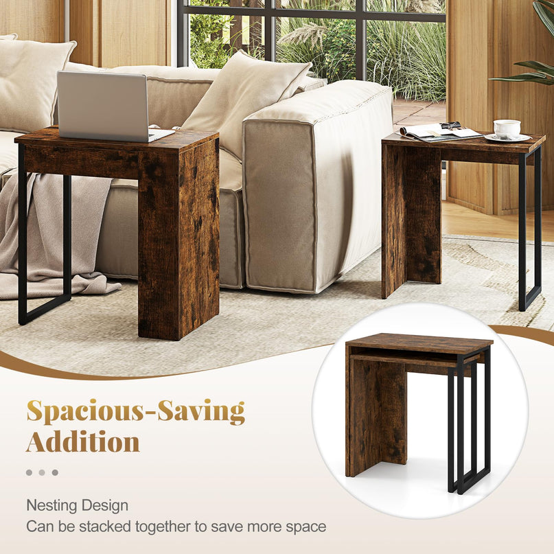 Giantex Nesting Coffee Table Set of 2 with Sturdy Metal Frames