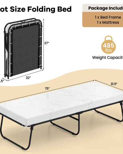 Giantex 75" x 31" Rollaway Guest Bed with Memory Foam & Heavy-Duty Metal Frame