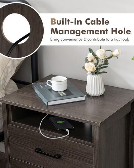 Giantex Nightstand w/2 Drawers, Set of 2 End Table w/Wood Grain