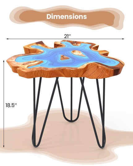 Giantex 21” Teak Wood Outdoor Side Table - Epoxy Resin End Table with Irregular Tabletop