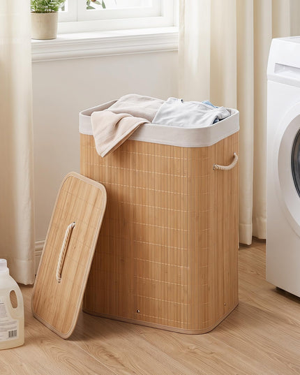 Giantex Bamboo Laundry Hamper with Lid for Bedroom Bathroom Laundry Room