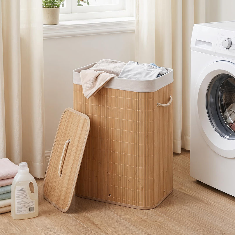 Giantex Bamboo Laundry Hamper with Lid for Bedroom Bathroom Laundry Room