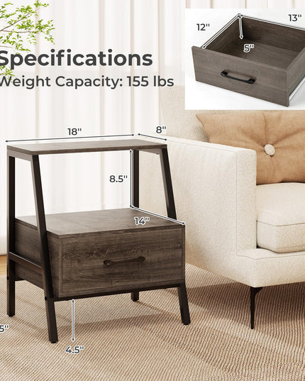 Giantex 3-Tier Farmhouse Nightstand with Drawer and Open Shelf
