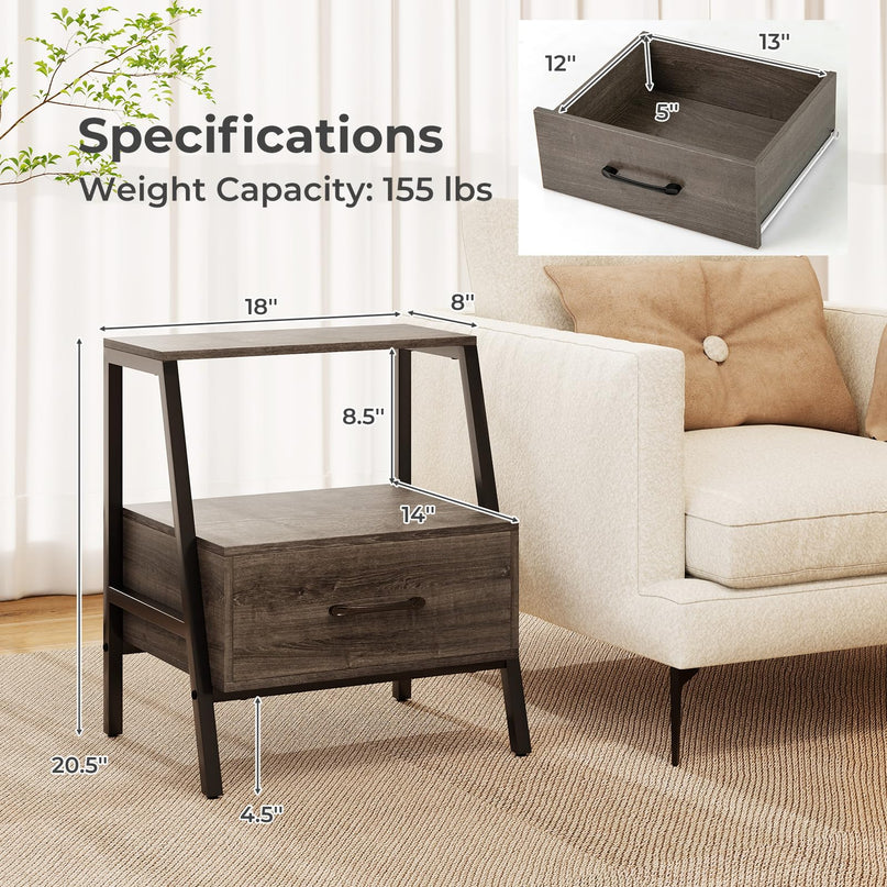 Giantex 3-Tier Farmhouse Nightstand with Drawer and Open Shelf