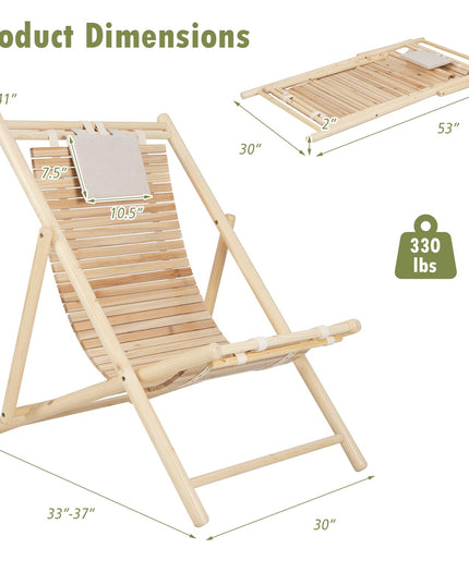 Giantex Wood Lounge Chair Outdoor - Folding Beach Chair with Detachable Headrest