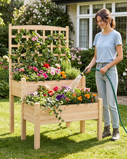 Giantex Raised Garden Bed with Trellis for Patio Backyard Balcony