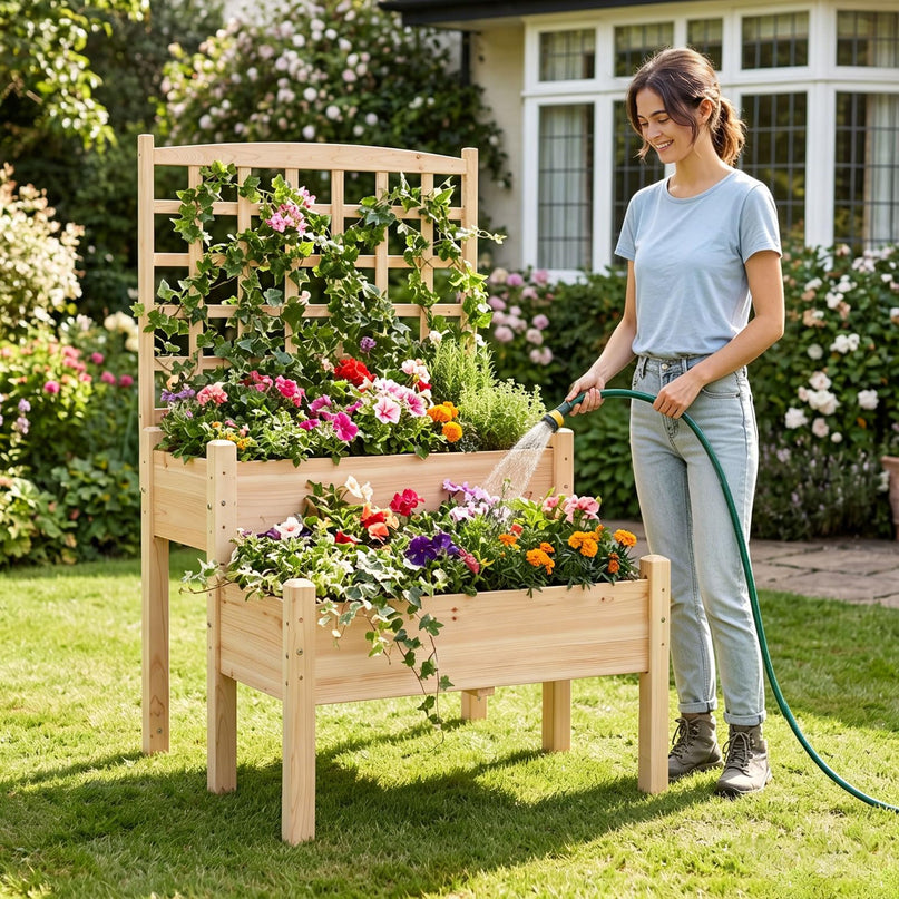 Giantex Raised Garden Bed with Trellis for Patio Backyard Balcony