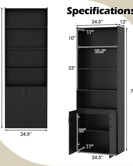 Giantex 70" Bookcase with 2 Doors Cabinet & Multipurpose Display Rack