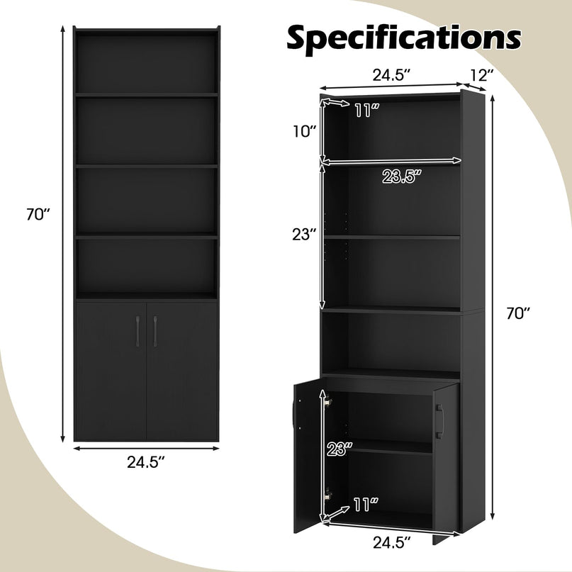 Giantex 70" Bookcase with 2 Doors Cabinet & Multipurpose Display Rack