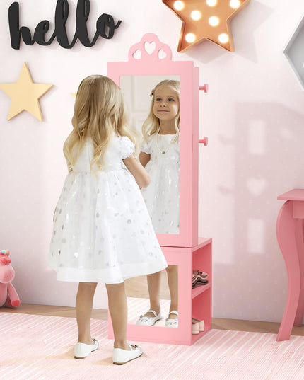 CHARMAID Kids Mirror Jewelry Cabinet - 47" Standing Jewelry Armoire with Full Length Mirror
