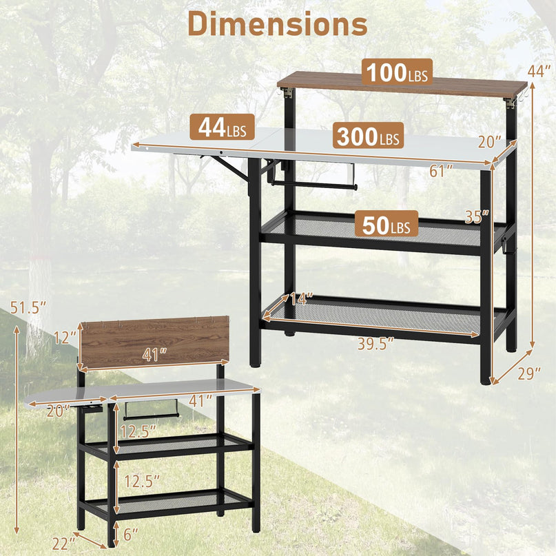Table de bar extérieure Giantex avec plateau rabattable et table d'appoint pliable