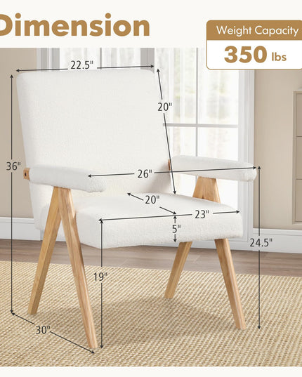 Giantex Mid-Century Modern Accent Chair, Sherpa Fabric Reading Chair with Padded Armrests