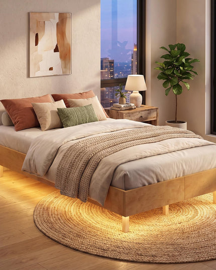 GIANTEX Wood Floating Bed Frame Twin/Full/Queen Size with Smart LED Light