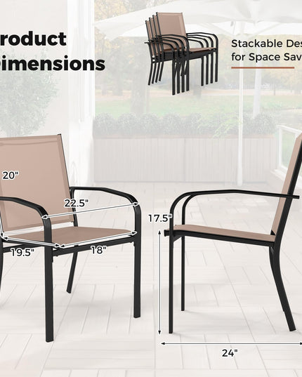 Giantex Stackable All Weather Outdoor Dining Chairs with Breathable Backrest & Wide Seat
