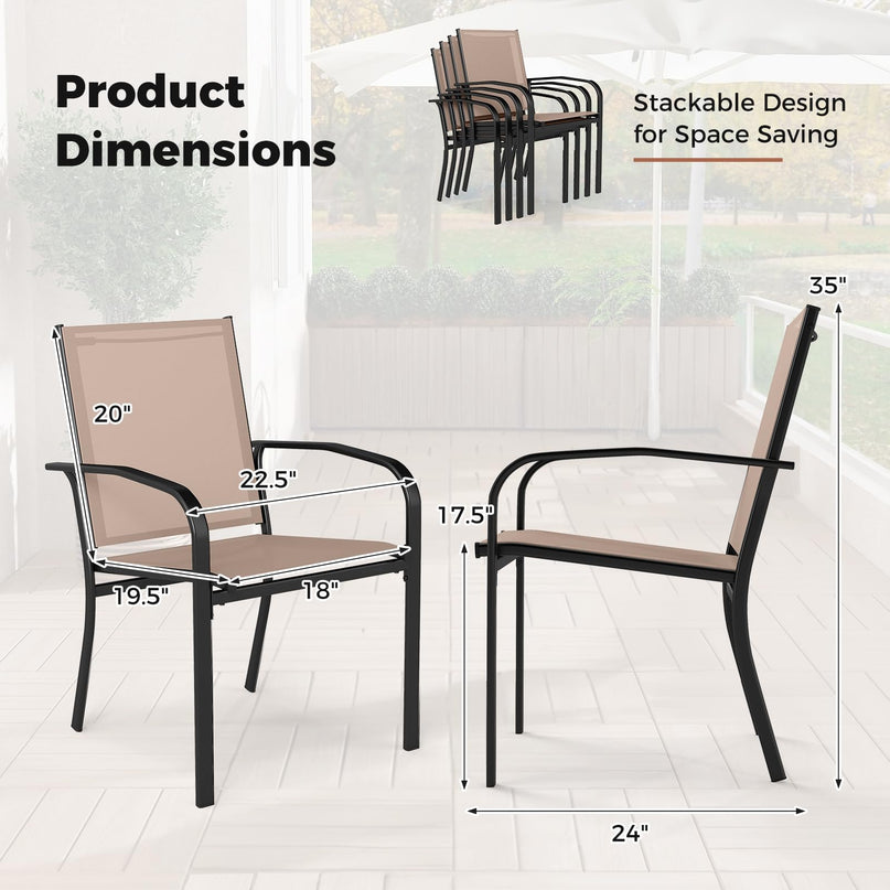 Giantex Stackable All Weather Outdoor Dining Chairs with Breathable Backrest & Wide Seat