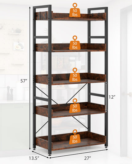 Giantex 5 Tier Bookshelf with 4 Hooks Set of 2 for Living Room