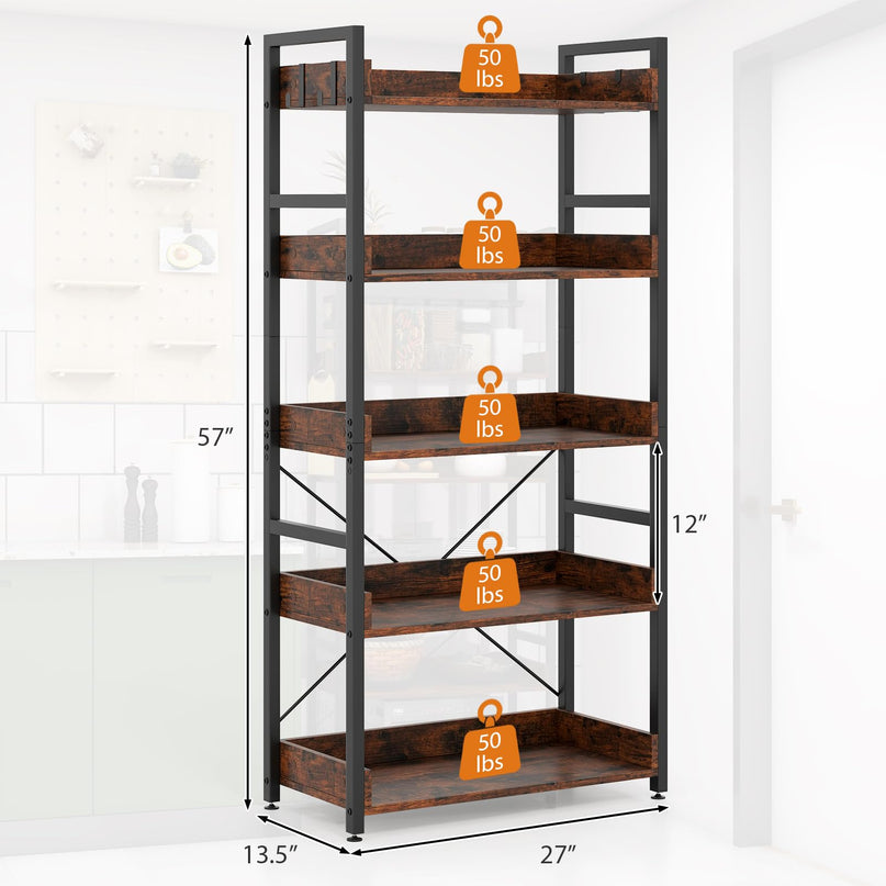 Giantex 5 Tier Bookshelf with 4 Hooks Set of 2 for Living Room