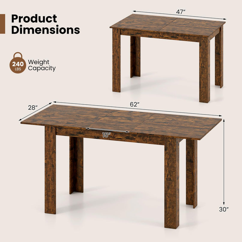 Giantex 47"-62" Extendable Dining Room Table for 4-8 Farmhouse Dining Table