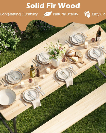 Giantex 3-Piece Folding Solid Wood Picnic Table with Benches Set for 4 (70")