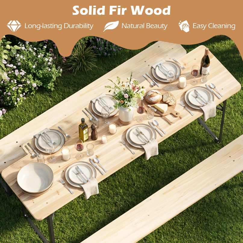 Table de pique-nique pliante 3 pièces Giantex en bois massif avec bancs pour 4 (178 cm)