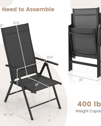 Giantex Folding Patio Chairs, High Back Outdoor Chairs with 7-Level Adjustable High Backrest