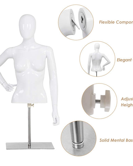 Female Mannequin Torso Adjustable Height Detachable Arms Dress Form - Giantex