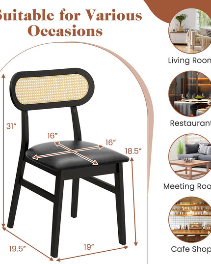 Giantex Wooden Dining Chairs Set of 2/4, PU Leather Upholstered Kitchen Chairs w/Breathable Mesh Cane Backrest