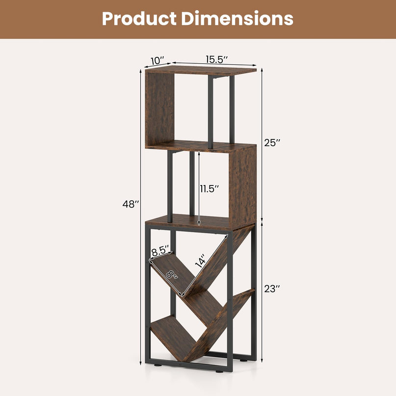 Giantex 6-Tier Industrial S-Shaped Geometric Bookcase with Open Display Shelves