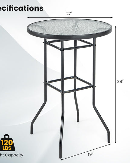 Giantex Patio Bar Table, 38" Height High Top Bistro Table, 27" Round Tempered Glass Tabletop
