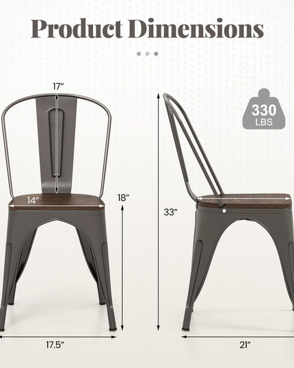 Giantex Metal Dining Chairs Set of 4, Stackable Kitchen Chairs with Wood Seat & Removable Backrest