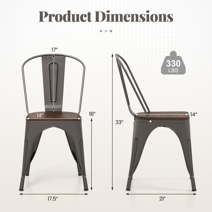 Giantex Metal Dining Chairs Set of 4, Stackable Kitchen Chairs with Wood Seat & Removable Backrest