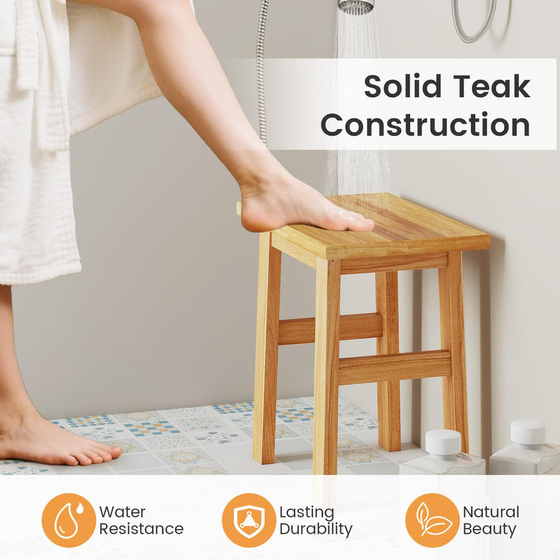 Giantex Solid Teak Shower Bench Stool for Bathroom