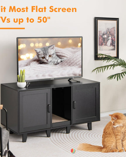 Giantex Cat Litter Box Enclosure - Cat Washroom Hidden Furniture with 2 Storage Cabinets