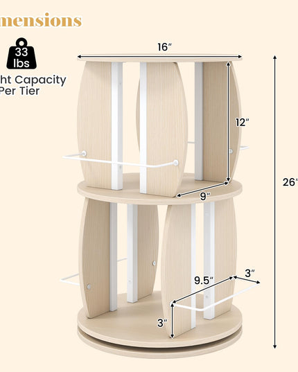 GIANTEX 2-Tier 360° Rotating Round Bookshelf Tower
