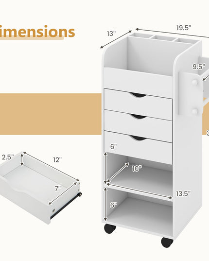 Giantex Craft Storage Cart - Utility Organizer Cart with 3 Drawers, 3 Shelves (White)