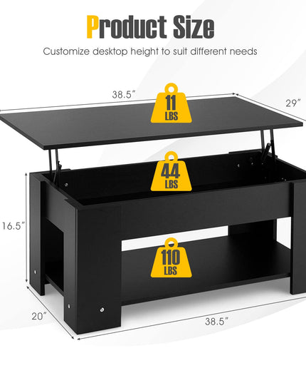Giantex Lift Top Coffee Table, Modern Cocktail Table w/Hidden Compartment & Open Storage Shelf
