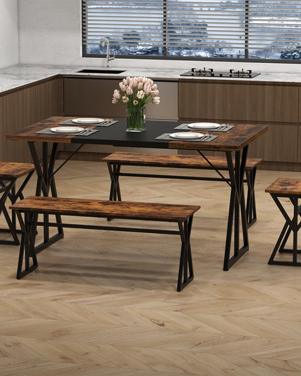 Giantex 55" Kitchen Table with 2 Benches & 2 Stools with X-Shaped Metal Frame